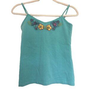 Lilly Pulitzer Cami Tank Top Floral Appliqué Teal Size S